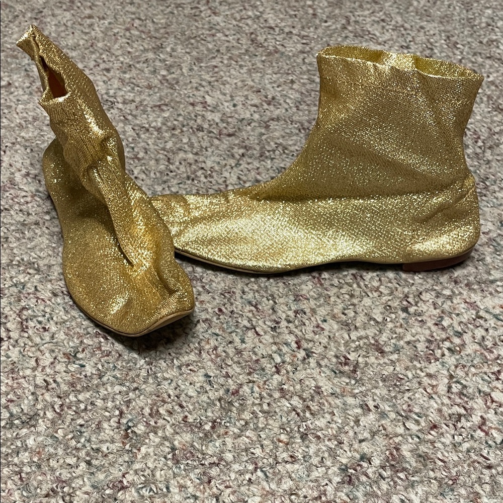 Vintage 60s metallic thread Gold Glitter stretch Ankle Boots